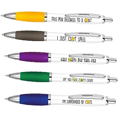 Image of Cheeky Chops 5 pack of pens, The cunt sweary rude and offensive pens + free notepad Multicolor, PEN 1,2,10,11,28