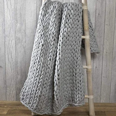 Image of Rapport Home Chunky Hand Knitted Throw Modern Large Soft Sofa Bed Blanket Grey 120 x 150cm