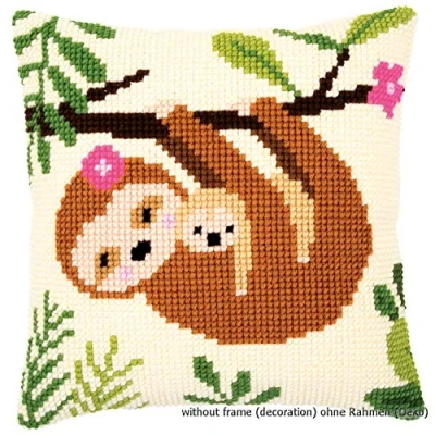 Image of Vervaco PN 0179231 Sloth II Printed Cross Cushion Cotton, Multi Colour, 40 x cm