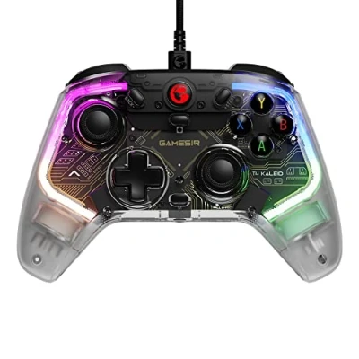 Image of GameSir T4 Kaleid Transparent PC Controller, Wired Gaming Controller for PC/Switch/Android TV Box, Plug and Play Gamepad Joystick with Hall Effect Sticks/Analog Triggers, 3.5mm Audio Jack