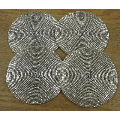 Image of Set Of 4 Silver Colour Beaded Coasters