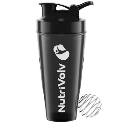 Image of Protein Shaker Bottle 650ml Wire Mixball Whisk BPA Free Black Non Drip Screw Lid Clear Colour