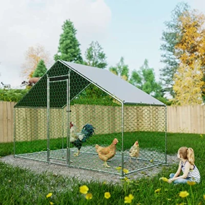Image of FoxHunter Chicken Pet Run Cage Walk In Coop Kennel Rabbit Dog Puppy Poultry Hen Animal Hutch House Enclosure Playpen Outdoor Shade Running 3X1.5X2M CRC04 Metal Hammered Silver