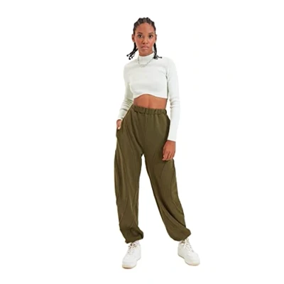 Image of Trendyol Women Normal Waist Elastic Cuff Loose Jogger Tracksuit Bottoms Khaki