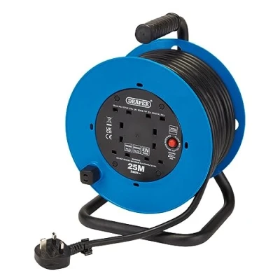 Image of Draper 230V Heavy Duty Industrial Four Socket Cable Reel, 25m
