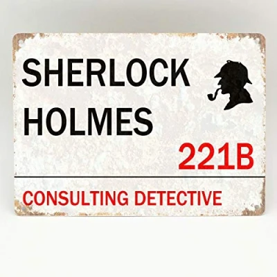 Image of Sherlock Holmes Metal Sign London Door Study Plaque 221B Baker Street Plate Aluminum Wall Decor Poster 8X12 Inches