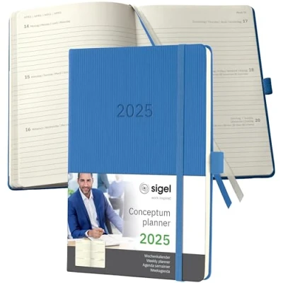 Image of SIGEL C2568 Conceptum Weekly Planner 2025, Approx. A5, Blue, hardcover, 2 Pages = 1 Week, 192