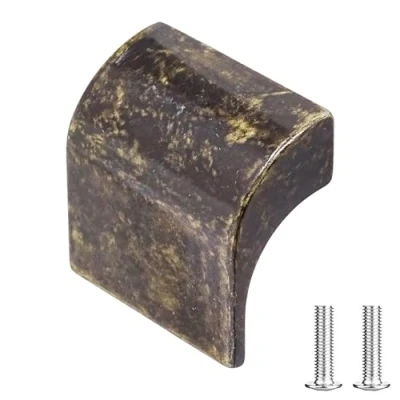 Image of Decoranddecor Amory Curved Square Knob Pull Handle for Cupboard Cabinet Zinc 32mm Hole Centre (Antique Brass, 1 Pack)
