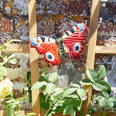 Image of Garden Mile® Novelty Hand Painted Steel Wall Decor Art Bug Butterfly Bee Sculpture Fun Outdoor Indoor Decoration Colourful (Large Butterfly)