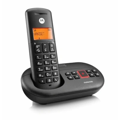 Image of Motorola E211 Cordless Landline House Phone, Home Answer Machine, Nuisance Call Blocking, Do Not Disturb Button, Amber Backlit Display, Single Handset Pack