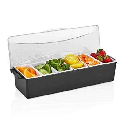 Image of TemoPlast Condiment Dispenser Cocktail Garnish Tray 4 6 Compartment Black (6 Compartment)