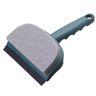 Image of 2 in 1 Double Sided Window Tool Squeegee Sponge Scrubber Scraper Brush for Shower Door Bathroom Glass Washbasin Kitchen