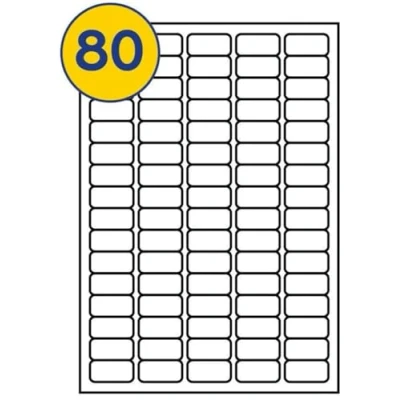 Image of LABELS4U 100 Sheets A4, 80 Labels per Sheet, Size 35.6 x 16.9mm (8000 Labels)