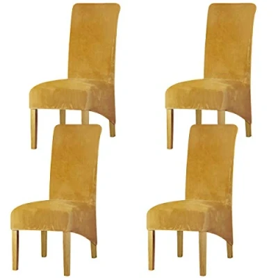 Image of LANSHENG Velvet Dining Chair Covers, Stretch Large Slipcovers for Chairs Set of 4, Washable Removable Kitchen Seat Protector Room (Mustard, 4)