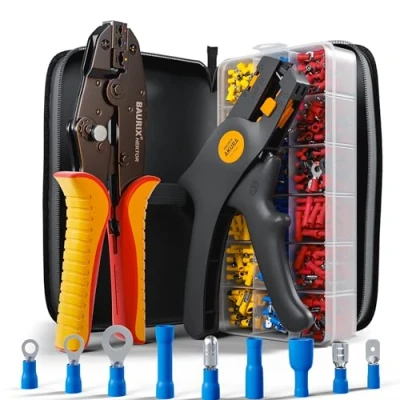 Image of BAURIX® Crimping Pliers Set with 700 Cable lugs and Wire Strippers I Lug for 0.50 6.00 mm² Sleeves