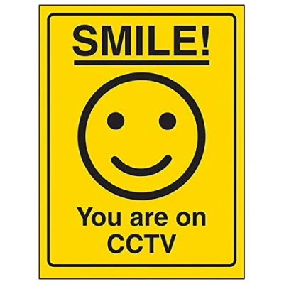 Image of V Safety Smiley Face you Are On CCTV Sign 200mm x 300mm Self Adhesive Vinyl