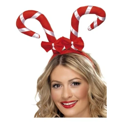 Image of Smiffys Candy Cane Headband, Red &amp; White , Christmas Fancy Dress Accessory, Xmas Up Accessories