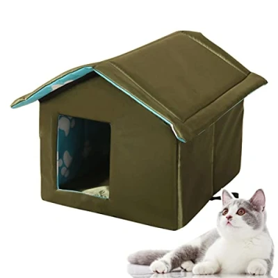 Image of Grehge Winter Cat Kennel, Foldable Portable Dog Outdoor Cave Shelter, Waterproof Shelter for Wild Cats, Wandering Small Dogs