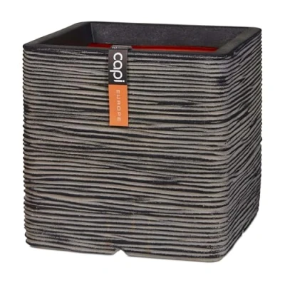 Image of CAPI EUROPE Planter square Rib NL 50x50 Anthracite Opening Ø42 Pot for indoor and outdoor use Shatterproof 100% recyclable KOFZ904
