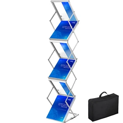 Image of VEVOR Literature Rack, 6 Pockets, Pop up Aluminum Magazine Lightweight Catalog Holder Stand w/Carrying Bag for Hotel, Trade Show, Exhibition, Office, Retail Store