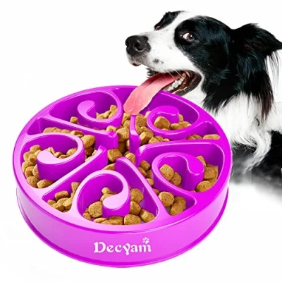 Image of Decyam Slow Feeder Dog Bowl Eating Pet Puppy Fun Puzzle Non Skid Bloat Stop Feeding (Small/Medium, Purple)