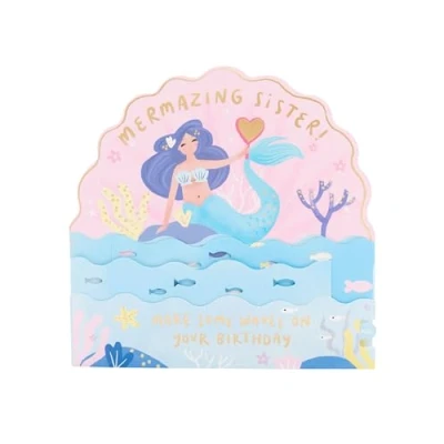 Image of UK Greetings Birthday Card for Sister Beautiful Pop Up Mermaid Design