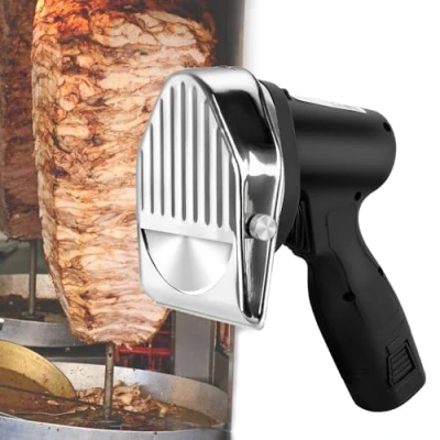 Image of Kindevieft Commercial Stainless Steel Shawarma Cutter, Electric Gyro Slicer Doner Kebab Knife Meat Cutter Machine for Shawarma, 0 8mm Thickness, with 2 Blades