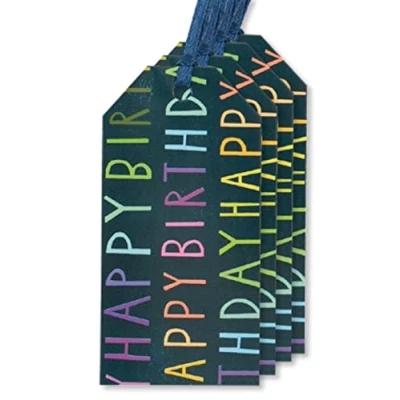 Image of Glick Luxury Gift Tags, Pack of 4 Navy Happy Birthday Tags x 4, Multipack, Blue/Multicoloured