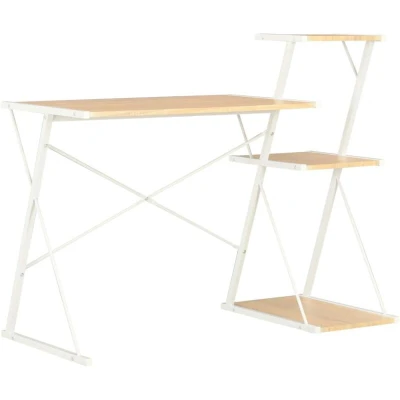 Image of vidaXL Modern Desk with Shelf, Spacious and Sturdy, PVC Coated Engineered Wood Powder Steel Construction, White Oak, Dimensions: 116 x 50 93 cm