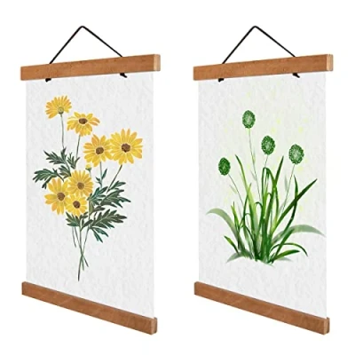 Image of 2 Pack A4 Poster Frame Hangers, Light Wood Wooden Hanger, Magnetic Hanging Kit for Posters, Pictures, Art Prints, Photos, Maps, Scrolls, Canvas Artwork
