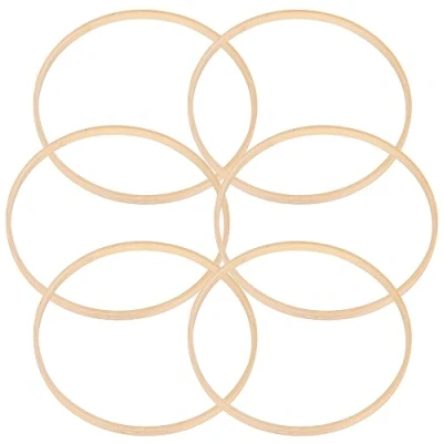 Image of DearCal Wooden Bamboo Floral Hoop Wreath Macrame Craft Rings 6 Pieces 20cm for DIY Wedding Decor, Dream Catcher and Wall Hanging Crafts