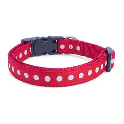 Image of Petface White Dots Print Dog Collar, Medium, Cherry