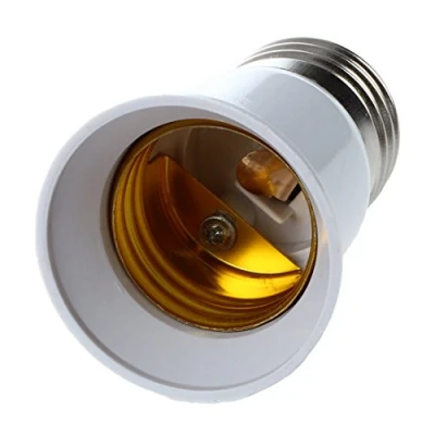 Image of Qiaohome E27 to Bulb Holder Silver Tone White Adapter Extender