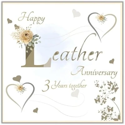 Image of Leather Anniversary Card 3rd 3 Years Special Finishes and Embellishments Floral Love Heart Design Made in the UK Eco Friendly