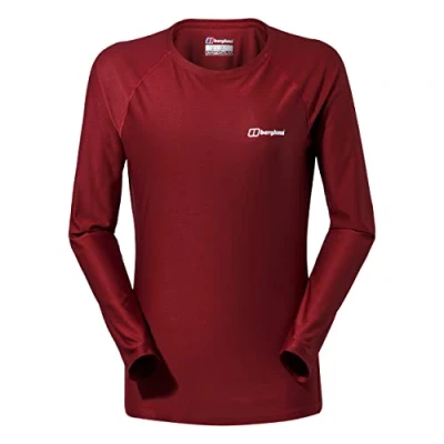 Image of Berghaus Women&#039;s 24/7 Long Sleeve Crew Tech Baselayer T Shirt, Dark Red, 8