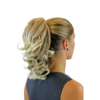 Image of WIG ME UP JL 3023 24 Hairpiece ponytail with comb and elastic draw string short wavy voluminous ash blond mixed platinum tips 14inch