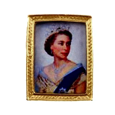 Image of Melody Jane Dolls House Miniature Queen Elizabeth II Portrait Picture Gold Frame