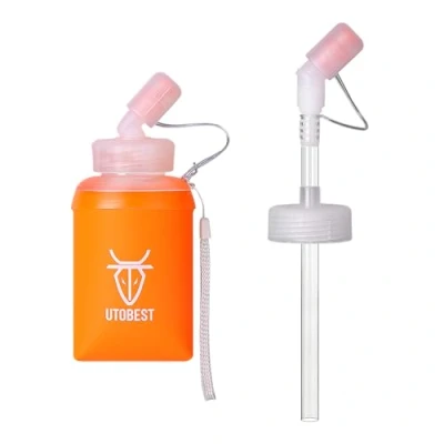 Image of UTOBEST Soft Flask TPU, Collapsible Water Bottle Foldable for Hydration Pack, Hiking Cycling Climbing Jogging Marathon, 350ML with straw