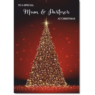 Image of doodlecards Mum and Partner Christmas Card Red Tree Medium Size for &amp; with Plain Envelope