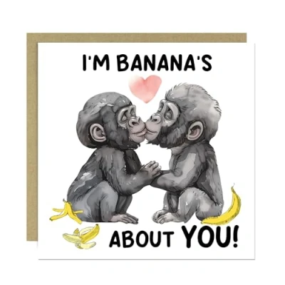 Image of RED OCEAN Funny Monkey Card For Valentines Day Anniversary Im Bananas About You Greetings With Envelope Birthday Him Her Boyfriend Girlfriend Husband Wife