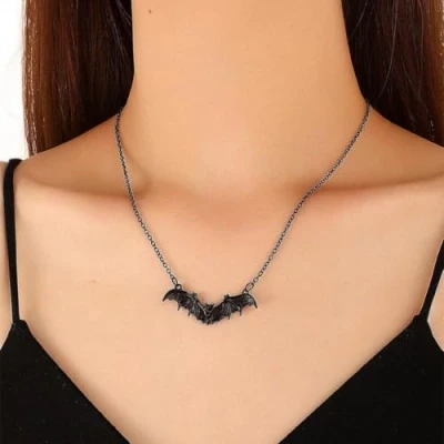 Image of Cubahop Halloween Bat Spider Web Choker Necklaces Gothic Collar Necklace Pendant Chain Jewelry for Women and Girls (Black 1)