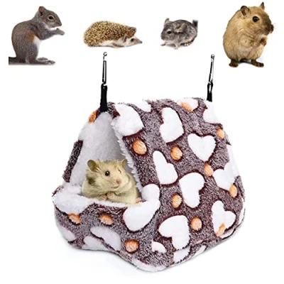 Image of NganSuRong Hammock Nest Hamster Ferret Guinea Pig Rat Mice Squirrel Pet Bird Bed Toy Warm Mini House Cave Hanging Cage Coffee (M(17 * 15CM))