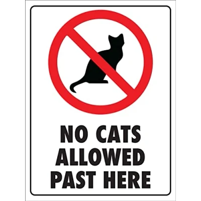 Image of No Cats Allowed Past Here Sign Metal Retro Vintage Tin Poster Wall Art Decor 8x12 Inches