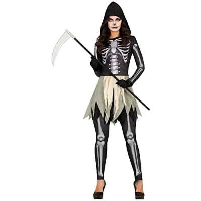 Image of FIESTAS GUIRCA Spooky Skeleton Halloween Costume Adult Women Adults Fancy Dress Costumes Size S 8 10