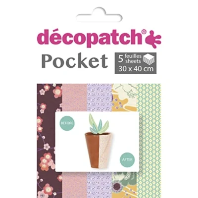 Image of Décopatch Ref DP025C Pocket Papers Floral Patterns Contains 5 Complementary Sheets of Paper, Each Sheet is 30 x 40cm, Small 13 9.5cm Pack Size