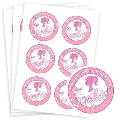 Image of Doll Style Glitter Design Personalised Round Stickers 88mm Single Sheet 6