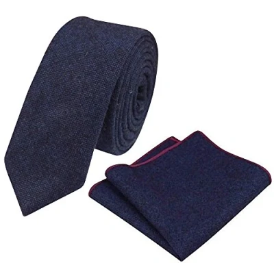 Image of DB Dickie Bow Men&#039;s Luxury Wool Skinny Neck Tie &amp; Pocket Square Set (Navy Blue) suitable for formalwear, office, weddings, parties, grooms groomsmen outfits