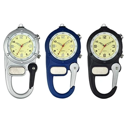 Image of JewelryWe Men Women Clip on Quartz Watch Backpack Fob Belt Luminous Mini Microlight Pocket for Rock Climbing Doctors Nurses Outdoor Activities