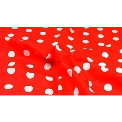 Image of World Fabrics RED WHITE SPOTS POLKA DOTS POLYCOTTON FABRIC NON STRETCH MATERIAL PER METRE