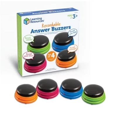 Image of Learning Resources Recordable Answer Buzzers Set of 4, Ages 3+ , Personalized Sound Buzzers, Buttons, Game Show Perfect for Family and Trivia Nights, Stocking Stuffers